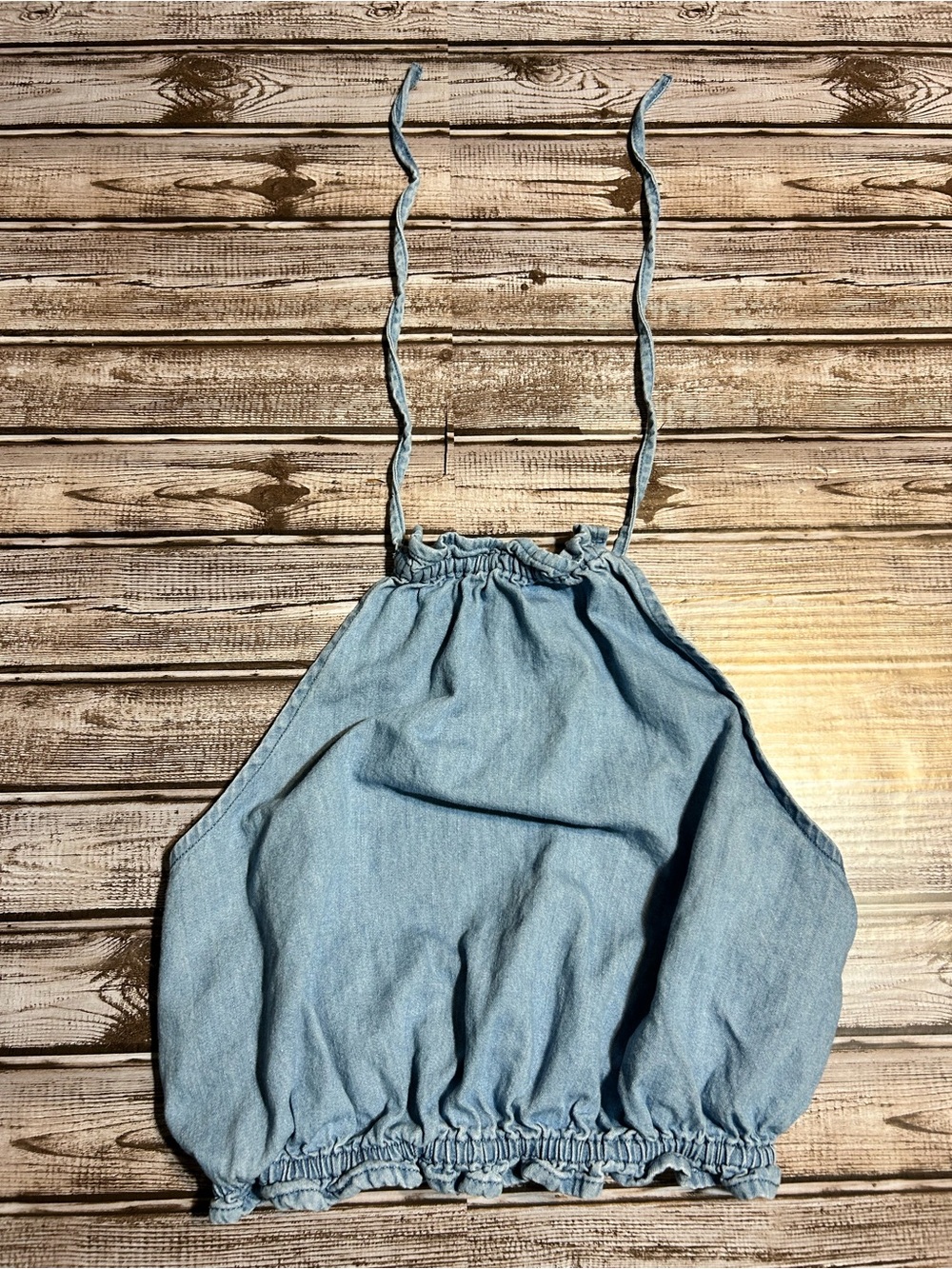 Pull&Bear Light Blue Denim Smocked Crop Top